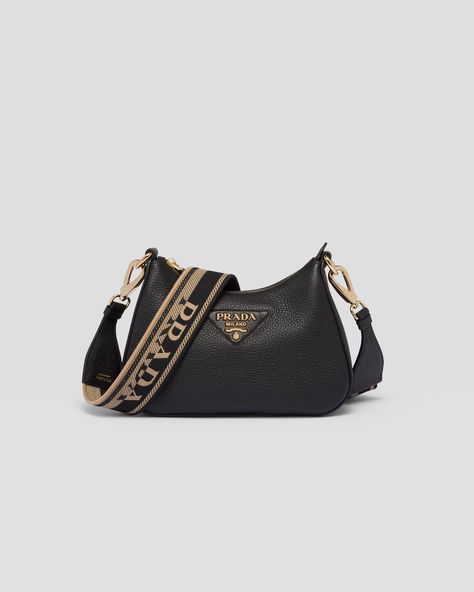 Tape Shoulder, Prada Purses, Metal Lettering, Prada Women, Prada Shoulder Bag, Lettering Logo, Prada Leather, Bags Logo, Prada Crossbody Bag