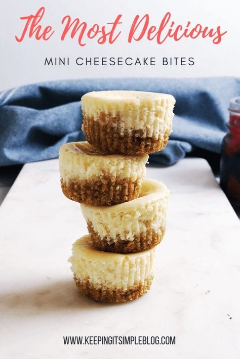 Mini Cheesecake Bites, Mini Cheesecakes Easy, Strawberry Cheesecake Bites, Cheesecake Bites Recipe, Mini Cheesecake Recipes, Cheesecake Recipes Classic, Homemade Graham Crackers, Cake Bites, Easy Cheesecake