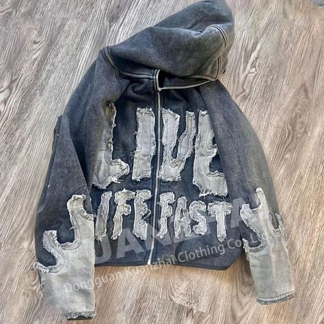 Distressed Embroidery Hoodie, Custom Hoodies Ideas Design, Hoodie Design Ideas Inspiration, Distressed Embroidery, Embroidery Streetwear, Reworked Hoodie, Punk Hoodie, Fashion Sketches Men, Custom Streetwear