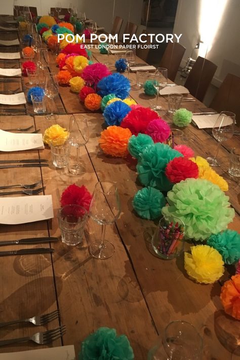 Pom Pom Table Decor, Pom Pom Party Decorations, Pompom Table Decorations, Paper Pom Pom Garland, Pom Pom Table Decorations, Tissue Pom Pom Centerpieces, Pom Pom Table Runner, Paper Centerpieces Table Decorations, Colorful Party Table Decor