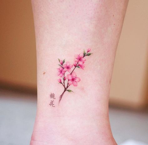 Pink Flower Tattoos, Tiny Flower Tattoos, Pink Tattoo, Flower Wrist Tattoos, Anklet Tattoos, Small Flower Tattoos, Blossom Tattoo, Cherry Blossom Tattoo, Spine Tattoos