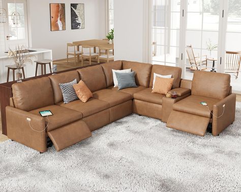 Tan leather couch living room