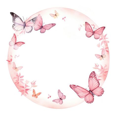 Pink butterfly circle border pattern petal white background.  | premium image by rawpixel.com / Wan Circle Border Aesthetic, Pink Circle Background, Pink Circle Frame, Background Circle Frame, Birthday Circle Frame, Butterfly Border Design, Birthday Border, Butterfly Border, Butterfly Circle