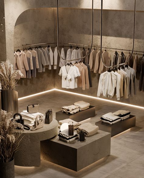 CLOTHING STORE DESIGN :: Behance Clothing Store Interior Design, Clothing Boutique Interior, Luxury Retail Store, Luxury Clothing Store, Fashion Store Design, Showroom Inspiration, Retail Store Interior Design, Clothing Store Interior, Clothing Store Design