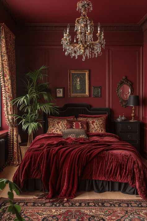 29 Red Boho Bedroom Ideas 10 Burgundy Bedroom Ideas, Burgundy Bedroom, Colors Bedroom, Colorful Bedroom Decor, Paint Bedroom, Aesthetic Bedroom Ideas, Moody Bedroom, Storage Bedroom, Apartment Decoration