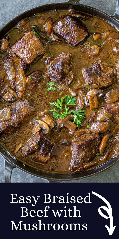 #sponsored This easy Braised Beef recipe is juicy, tender, and super flavorful. You can easily make it ahead! @beefitswhatsfordinner #BeefItsWhatsForDinner, #NicelyDone, #BeefFarmersandRanchers #BeefTailgating Braiser Recipes, Braised Beef Recipes, Braising Recipes, Braised Steak, Beef With Mushroom, Beef Tip Recipes, Boiled Egg Diet Plan, Roast Beef Recipes, Best Low Carb Recipes