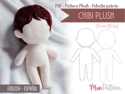 CHIBI Human Doll Plush 25 Cm PDF Sewing Pattern Digital - Etsy Mexico Chibi Plush Pattern, Chibi Plush, Human Doll, Doll Plushies, Plushie Patterns, Sewing Stuffed Animals, Spanish English, Doll Sewing Patterns, Plush Pattern