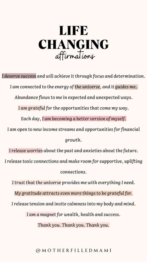 Here are a few life changing affirmations to change your life for the better. We truly do have the power to create a happier life for ourselves. #thankyou #prayer #faith #positiveaffirmations #affirm #affirmations #iamaffirmations #dailyaffirmation #growing #healing #understanding #selflove #selfacceptance #positivity #stayfocused #motivation #inspiration #Motivationa #getup #believeit #receiveit #positiveselftalk #selfcare #positivethinking Becoming A Better You Affirmations, Change Your Energy Change Your Life, Mantras And Affirmations, Manifesting A Better Life, Affirmations For Clarity, Positive Change Affirmations, Purpose Affirmations, Change Affirmations, Worthy Affirmations