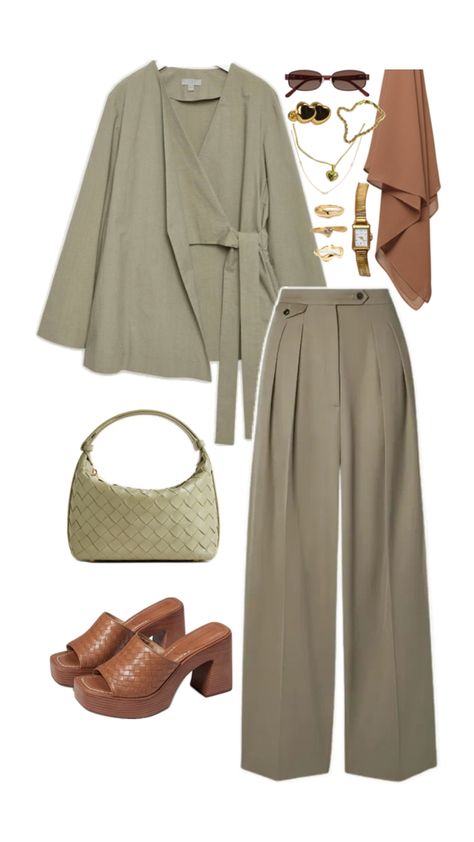 khaki and brown color combination. heart jewelry and bracelet from Mexican Jewelry. Mexican Jewelry Brown Color Combinations Outfits, Brown Color Combinations, Khaki Color Combination, Jewelry Mexican, Modest Dresses Fashion, Stile Hijab, Hijabi Fashion Casual, Hijabi Style, Stylish Work Attire