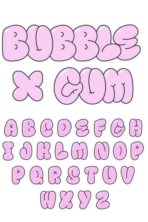 Bubble Gum Font Abecedario Aesthetic, Animated Letters, Font Styles Alphabet, Cool Fonts Alphabet, Name Design Art, Alphabet Graffiti, Hand Lettering Alphabet Fonts, Alfabet Font, Graffiti Lettering Alphabet