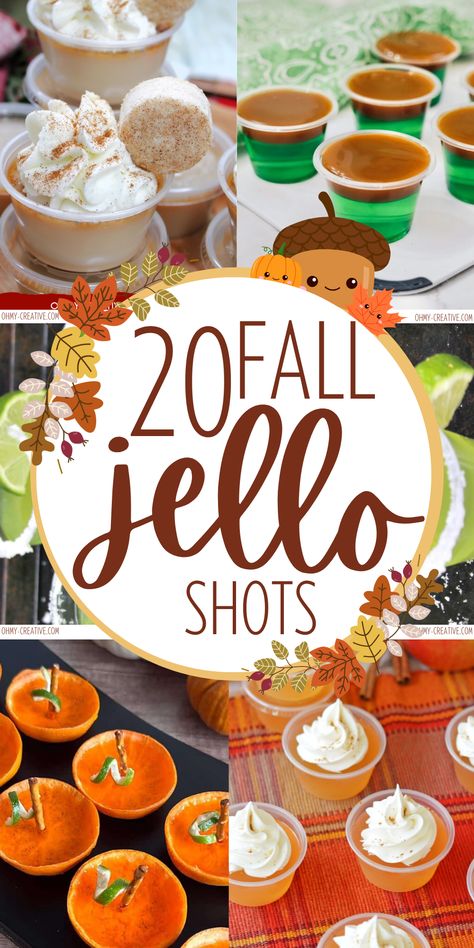 Make your fall parties extra fun with these 20 tasty jello shots! Enjoy flavors like spiced apple cider and pumpkin spice. They're perfect for Halloween, Thanksgiving, or just a cozy get-together, these jello shots will be a hit. Check them out and find your new favorite fall treat to share with friends! #FallParty #JelloShots #FallJelloShots #AutumnParty #JelloShotsIdeas Holiday Jello Shots Thanksgiving, Fall Shots Alcohol Drink Recipes, Fall Jello Shot Recipes, Fall Jello Shots, Orange Jello Shots, Thanksgiving Jello, Tequila Jello Shots, Holiday Jello Shots, Easy Jello Shots