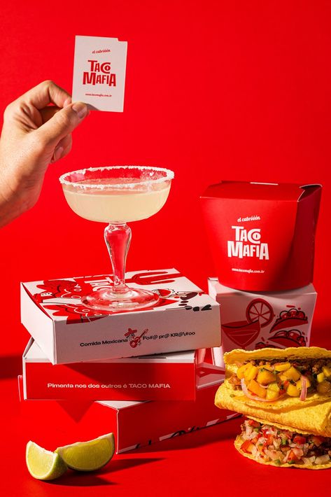 Taco Mafia – Packaging Of The World Tacos Restaurant Design, Mexican Food Packaging Design, Mexican Branding Design, Mexican Food Branding, Delivery Packaging Design, Mexican Food Packaging, Restaurant Packaging Design, Red Branding Design, Taco Packaging