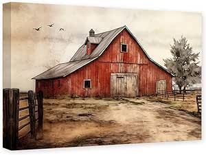 CCWACPP Barn Pictures Wall Decor Old Farmhouse Canvas Wall Art Rustic Red Barn Painting Print Living Room Kitchen Decor Frame (Barn - 2, 16.00" x 24.00") Kitchen Decor Frames, Red Barn Painting, Pictures Wall Decor, Barn Wall Art, Farmhouse Canvas, Farmhouse Paintings, Farm Pictures, Barn Pictures, Barn Painting