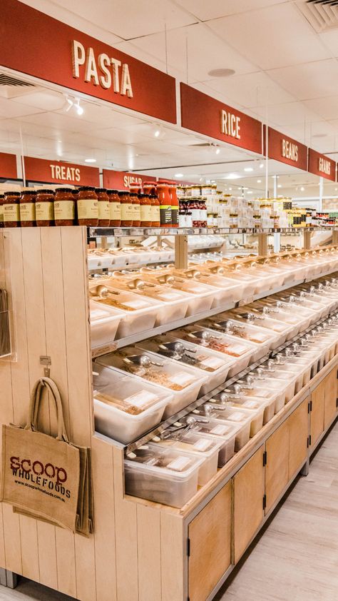 Sustainable Grocery Store, Organic Grocery Store Design, Bulk Store Design, Sustainable Store Design, Food Retail Store Design, Luxury Supermarket, Sustainable Pantry, Whole Foods Store, Sustainable Store