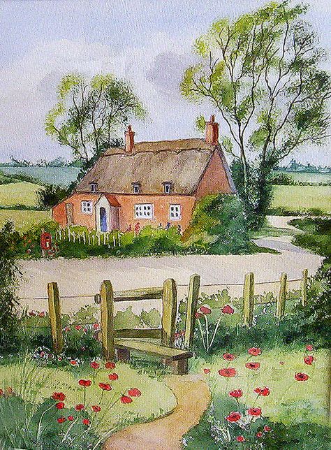 poppy cottage by Wendy Smith Poppy Cottage, Peisaj Urban, Canvas For Beginners, Painting For Beginners, Cottage Art, Seni Cat Air, 수채화 그림, Watercolor Landscape Paintings, Watercolor Art Lessons