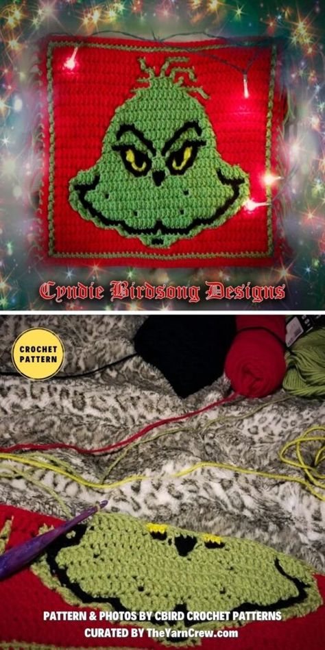 Crochet Grinch Applique Free Pattern, Crochet Grinch Pillow Pattern, The Grinch Crochet Free Pattern, Grinch Crochet Pattern Free, Grinch Crochet, Crochet Pot Holders Free Pattern, Christmas Crochet Blanket, Chicken Quilt, Crochet Pillow Cover