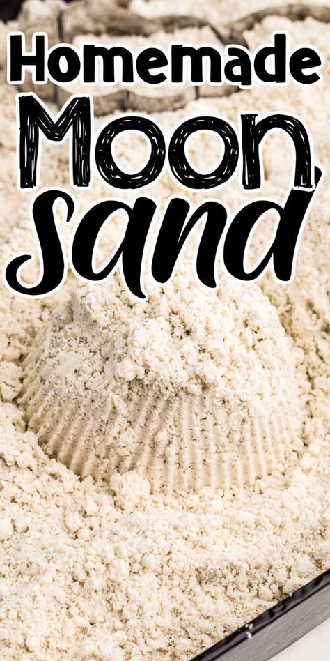 Looking for a fun and easy DIY project that the kids will love? Look no further than moon sand! This homemade moon sand recipe is just as soft and squishy as the store-bought kind, but way cheaper to make. Plus, it's a great sensory activity for kids of all ages. This homemade moon sand recipe has just 3 simple ingredients and takes less than 5 minutes to make. If you are looking for a fun sensory activity for the kids to enjoy this is it! Moonsand Recipe, Play Sand Recipe, Moon Sand Recipe, Edible Stem, Sand Recipe, Diy Moon Sand, Homemade Moon Sand, Edible Sand, Sands Recipe