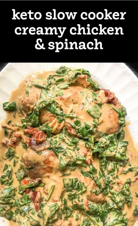 Keto Chicken Spinach Recipes, Keto Crockpot Chicken Recipes, Crock Pot Keto Recipes, Keto Slow Cooker Chicken, Chicken Spinach Recipes, Creamy Spinach Chicken, Spinach Recipes Healthy, Slow Cooker Chicken Stew, Low Carb Slow Cooker Recipes