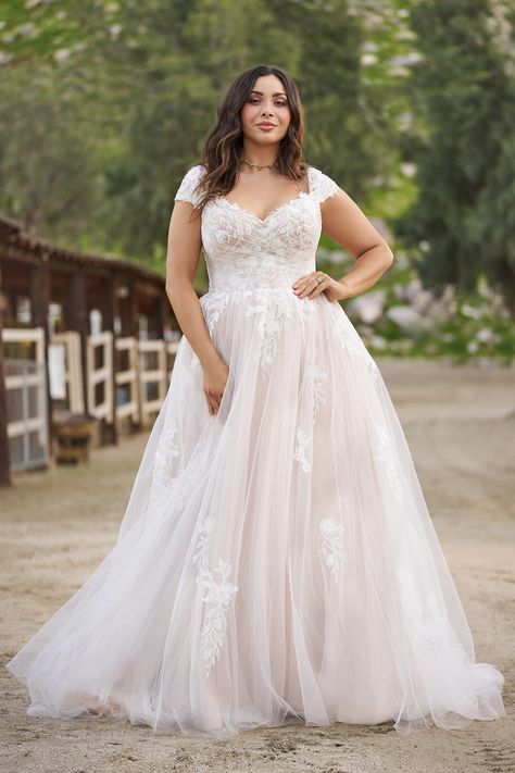 Lillian West - Style 66259PS: Tulle A-Line Plus Size Bridal Dress with Sheer Bodice and Chapel Length Train Putdoor Wedding Dress, Plus Size Outdoor Wedding Dress, Cap Sleeve Wedding Dress Plus Size, Wedding Dress With Cap Sleeve, Plus Size Wedding Dress Off Shoulder, Bridal Dresses Plus Size Curvy Bride, Size 12 Bride Wedding Gowns, Size 16 Wedding Dresses, Cap Sleeve A Line Wedding Dress