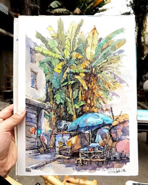 Beautiful Watercolor Paintings, Watercolor Architecture, Watercolor Paint Set, Watercolor Landscape Paintings, Watercolor Art Lessons, Art Et Illustration, Beautiful Watercolor, Watercolor Sketch, Urban Sketching