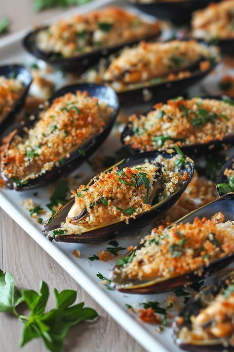 "Uncover the Flavor of Mediterranean with Corsican Stuffed Mussels (Moules Farcies) Recipe" #mediterraneandiet Chorizo Mussels Recipe, Mussel Dishes, Baked Mussels Recipe, Best Mussels Recipe, Mussels Recipes, Stuffed Mussels, Baked Mussels, Steamed Mussels, Mussels Recipe