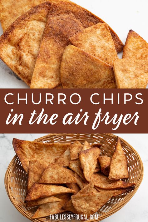 Churro Chips, Cinnamon Sugar Chips, Air Fryer Tortilla Chips, Tortilla Dessert, Air Fryer Tortilla, Air Fryer Chips, Sopapilla Recipe, Cinnamon Sugar Tortillas, New Air Fryer Recipes