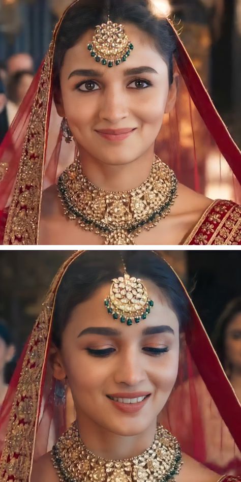 Simple Indian Bride Look, Aliya Bhatt Wedding Look, Simple Bridal Looks Indian Brides, Minimal Bridal Look, Minimal Makeup Look For Wedding, Alia Bhatt Eye Makeup, Alia Bhatt Jewellery, Simple Indian Bridal Makeup, Alia Bhatt Bridal Look