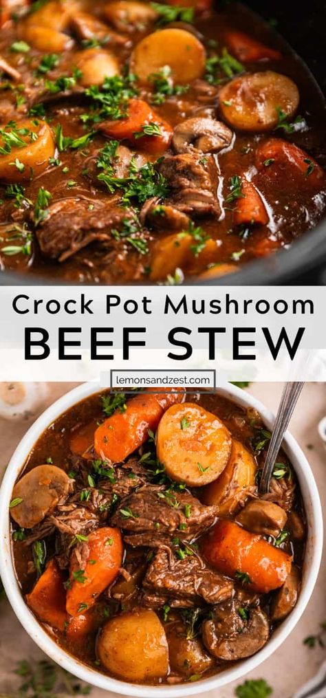 Healthy Crock Pot Beef Stew, Easy Beef Stew Crock Pot, Beef Mushroom Stew, Mushroom Beef Stew, Beef Stew With Mushrooms, Stew With Mushrooms, Beef And Mushroom Stew, Beef Stew Healthy, Beef Mushroom