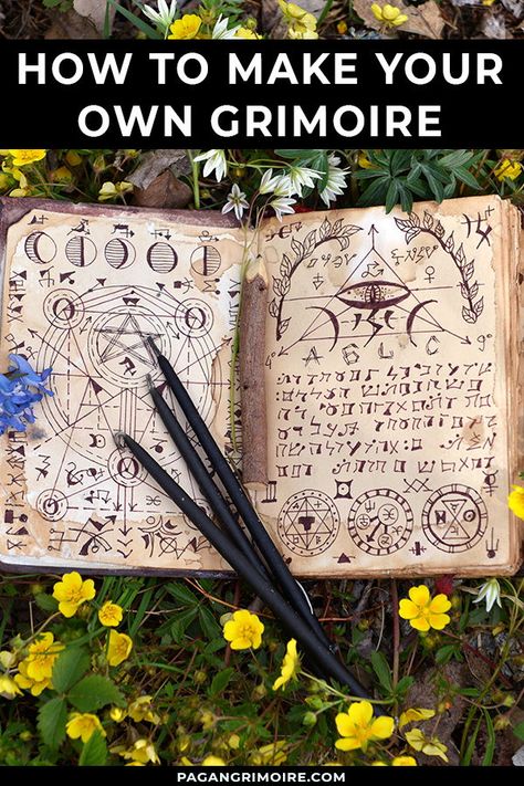 A grimoire is a book of magic spells, instructions on how to create charms, how to use magical tools, and much more. Discover how to make your own. #magic Book Of Shadows Ideas How To Make A, Diy Witch Grimoire, Witch Spell Book Diy, Making A Spell Book, Diy Witch Journal, How To Create Your Own Grimoire, How To Do Magic Spells, Grimoire Pages Ideas Art Journals, Wiccan Grimoire Ideas