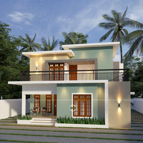 Modern 4 BHK Home Exterior - Innovative Living Exterior Design 1 Floor, Front Colour Of House, One Flat House Design, Small Beautiful Homes Exterior, Home Models Design, Paint For House Exterior Ideas, Outdoor Paint Colors Home Exteriors Modern, Home Outdoor Painting Ideas, Front Home Design Modern