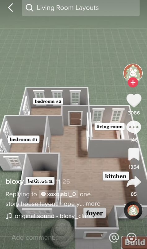 Blocksburg House Layouts One Story, Blocksburg Layouts One Story, Roblox One Story House, Cute Roblox Bloxburg Houses, House Plans For Bloxburg, Bloxburg House Inspo Layout 1 Story, Bloxburg House Layouts 1 Story 2 Bedroom, House Layouts Bloxburg One Story, Bloxburg House Structure