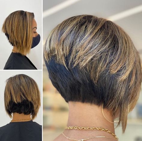 Edgy Inverted Bob for Short Hair Inverse Bob Haircut, Inverted Bob With Layers And Bangs, High Stacked Bob Haircut, Choppy Inverted Bob Hairstyles Medium, Inverted Bob Back View, Short Angled Bob Haircut For Fine Hair, Short Angled Bob Haircut Stacked, High Stacked Bob, Inverted Pixie Bob