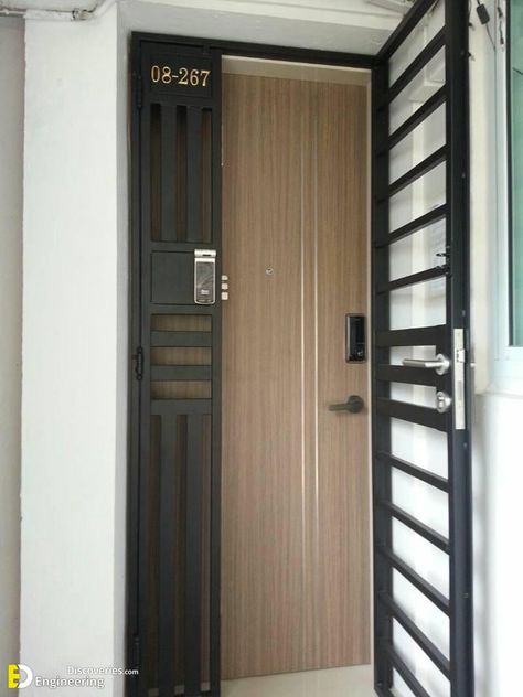 Creative Safety Door Design Ideas With Grill To Secure Your home | Engineering Discoveries Grill Door Design Front Entry Indian, Safety Door Design, Security Door Design, Iron Security Doors, Window Grills, Grill Designs, Modern Window Grill, Open Living Room Design, Door Design Ideas