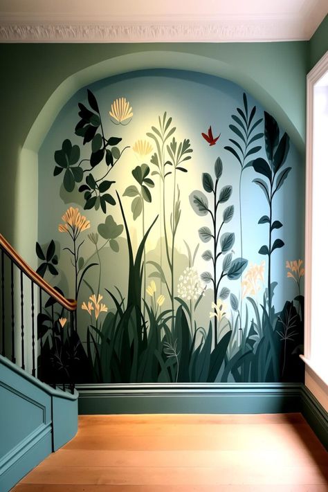 Hallway Accent Wall, Wall Murals Painted Diy, Hallway Accent, Wall Painting Ideas Creative, Wall Charm, Home Wall Painting, Wall Murals Diy, Accent Wall Ideas, Diy Mural