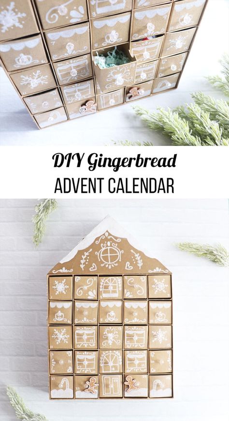 DIY Gingerbread Advent Calendar. Get excited for the holidays by making your very own gingerbread advent calendar to count down the days until Christmas. Diy Gingerbread House Advent Calendar, Advent Calendar House Diy, Christmas Diy Advent Calendar, Homemade Advent Calendar, House Advent Calendar, Diy Gingerbread House, Advent Calendar House, Tea Advent Calendar, Advent House