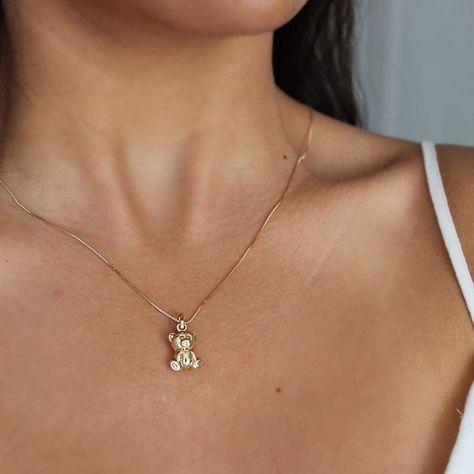 🌙 Teddy Bear Necklace Gold, Bear Necklace Aesthetic, Teddy Bear Jewelry, Teddy Necklace, Necklace Mama, Gold Teddy Bear, Teddy Bear Necklace, Mama Bear Necklace, Gift Best Friend