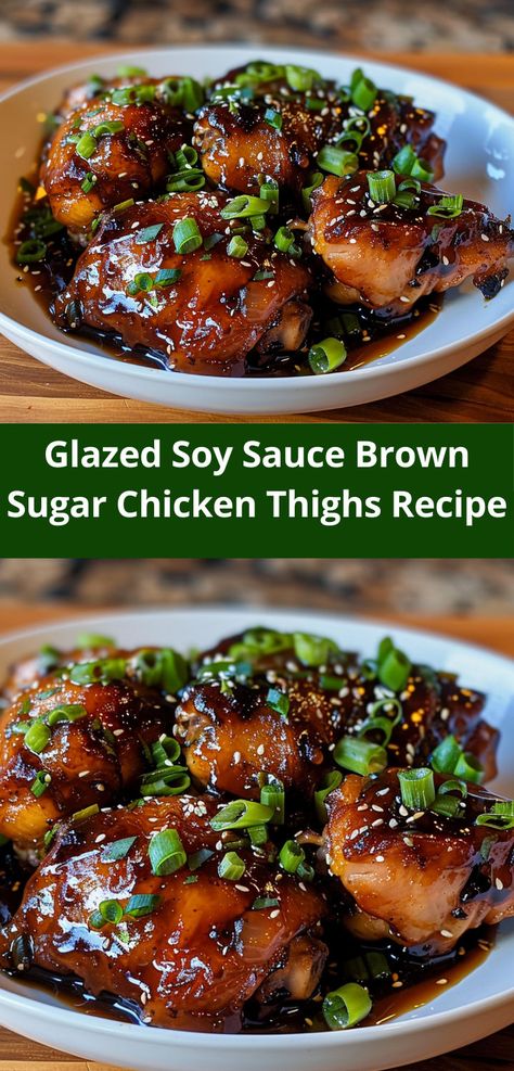 Looking for chicken recipes healthy? This Glazed Soy Sauce Brown Sugar Chicken Thighs recipe is perfect for dinner recipes. Enjoy chicken meals that are ideal for dinner ideas family and dinner ideas recipes. Brown Sugar Chicken Thighs, Chicken Thighs Dinner, Brown Sugar Chicken, Chicken Thighs Recipe, Thighs Recipe, Glazed Chicken, Yummy Chicken Recipes, Chicken Dishes Recipes, Chicken Crockpot Recipes