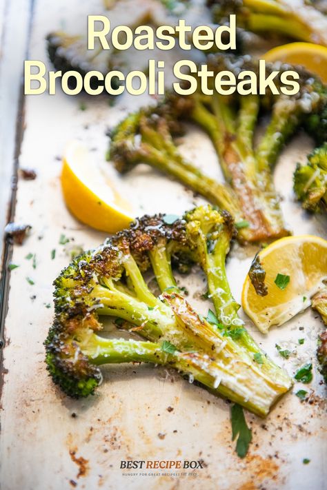 Broccoli Steaks Roasted, Broccoli Steak Recipes, Low Carb Roast, Broccoli Steak, Broccoli Steaks, Broccoli In The Oven, Best Roasted Broccoli, Roast Broccoli, Broccoli Recipes Side Dish