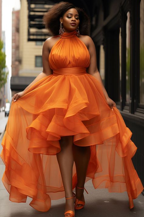 Rust Color Dress Plus Size, How To Wear Orange Dress, Orange Organza Dress, Orange Dress Plus Size, Sneaker Ball Gala Outfit Women, Orange Outfits For Black Women, Burnt Orange Wedding Dress, Orange Wedding Dress, Plus Size Gala Dress