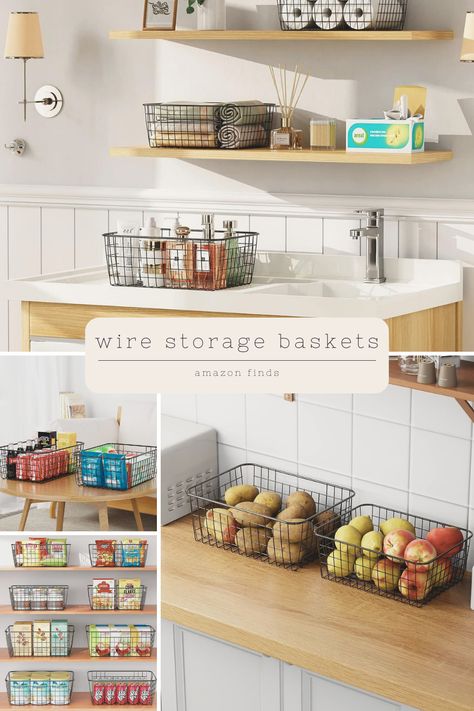 Wire Storage Baskets, iSPECLE 4 Pack Large and Middle Metal Wire Baskets Pantry Organization and Storage with Handles, Freezer Organizer Bins for Pantry Kitchen Shelf Laundry Cabinets Garage *affiliate link Bookshelf Pantry, Pantry Baskets, Freezer Organization, Wire Basket Storage, Laundry Cabinets, Upright Freezer, Store Organization, Organizing Bins, Pantry Design