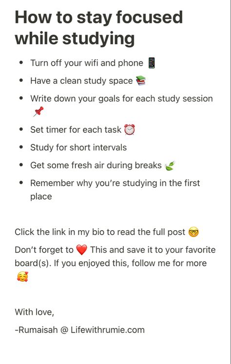 How to stay focused while studying, study tips, study motivation Organisation, How To Be Serious In Studies, How To Get Better At Studying, Good Studying Tips, How To Improve In Studies, How To Self Study Tips, Motivation Tips Study, Efficient Study Tips, How To Focus On Studying Tips