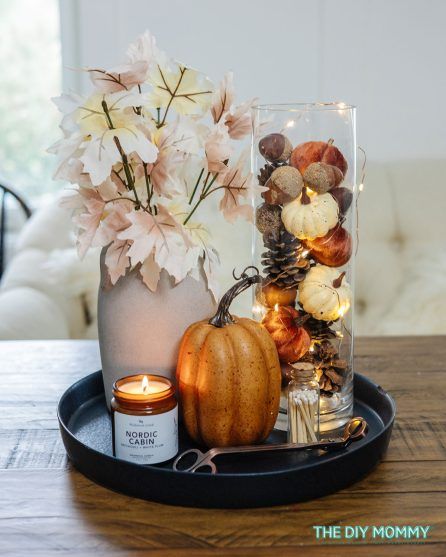 Modern Farmhouse Home Decor Style | The DIY Mommy Fall Decor Apartment Door, Back Patio Fall Decorating Ideas, Diy Fall Decor On A Budget, Budget Friendly Fall Decor, Fall Decor Basket Ideas, Dollar Tree Fall Porch Decor, Dollar Store Thanksgiving Decorations, Dollar Tree Fall Centerpieces, Boho Fall Decor Ideas