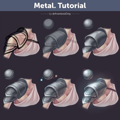 Armor Shading Tutorial, Metal Shading Reference, How To Shade Armor, Metal Armor Drawing, How To Shade Metal Digital Art, Tough Pose Reference, Metal Digital Art Tutorial, Armor Shading, Metal Drawing Tutorial