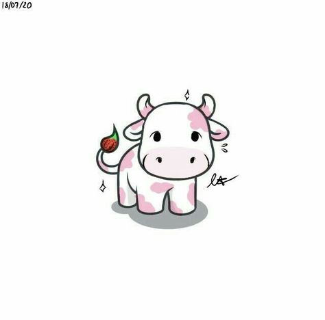 🍓cow🍓 Pink Cow Tattoo, Cute Cow Tattoo Ideas, Pink Cow Painting, Cow Tattoo Small Simple, Mini Drawings Simple, Doodle Strawberry, Baby Cow Tattoo, Simple Cow Drawing, Cow Drawing Easy