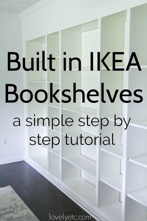 A simple tutorial for turning basic IKEA billy bookcases into a gorgeous wall of built in bookshelves for your living room or any other space in your home. Easy instructions with plenty of photos show you how to make these DIY built in bookshelves even if you don't have a lot of carpentry skills. Built In Bookshelves, Billy Ikea, Ikea Built In, Billy Bookcases, Billy Bookcase Hack, Ikea Billy Bookcase Hack, Ikea Bookcase, Bookcase Diy, Ikea Bookshelves