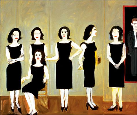 Alex Katz, The Black Dress (1960). Photo courtesy of The New York Times. James Rosenquist, The Black Dress, Alex Katz, Claes Oldenburg, Women In Black, Jasper Johns, Action Painting, Guggenheim Museum, Paul Gauguin