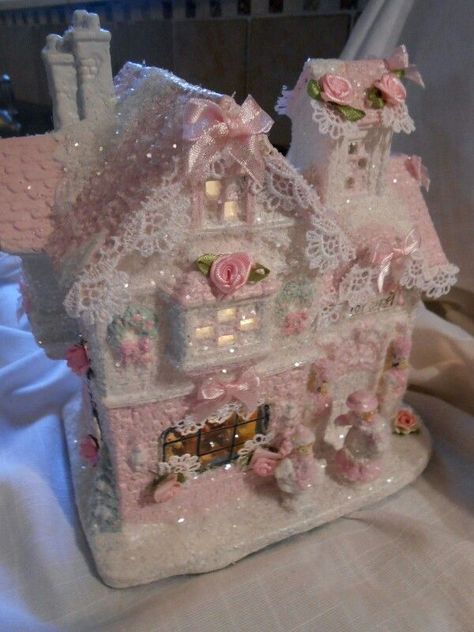 Pink Victorian, Winter Princess, Pink Xmas, Xmas Trees, Glitter Roses, Village House, Snow Angels, Chic Christmas, Christmas Villages