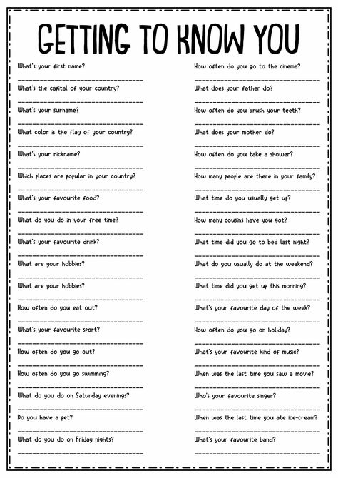 Get To Know You High School, High School Get To Know You Worksheet, Getting To Know You Worksheet, Get To Know You Worksheets For Kids, Getting To Know You Questions For Teens, Get To Know Me Page, Get To Know You Questions, Icebreaker Worksheets, Middle School Icebreakers