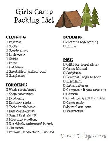 Girls Camp Printable Packing List and Leaders Must Haves for Camp! Girls Camp Packing List, Summer Camp Packing, Camp Packing List, Camp Packing, Lds Girls Camp, Printable Packing List, Camping Desserts, Girl Scout Camping, Camping Diy