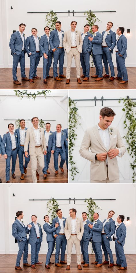 Blue Groomsmen Attire, Groomsmen Colours, Blue Groomsmen Suits, John Myers, Wedding Groomsmen Attire, Groomsmen Grey, Groom And Groomsmen Suits, Grey Suits, Wedding Parties Colors